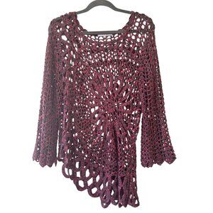Tempo Paris Womens Crochet Macrame Sweater Top Bohemian Hippie Style Open Weave